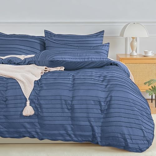 Image of NEXHOME PRO Duvet Cover Full,3 Pieces Boho Tufted Duvet Cover Set, Soft and Lightweight 100% Washed Microfiber Comforter Cover Set for All Season(Sea Blue,80 x 90)-No Comforter