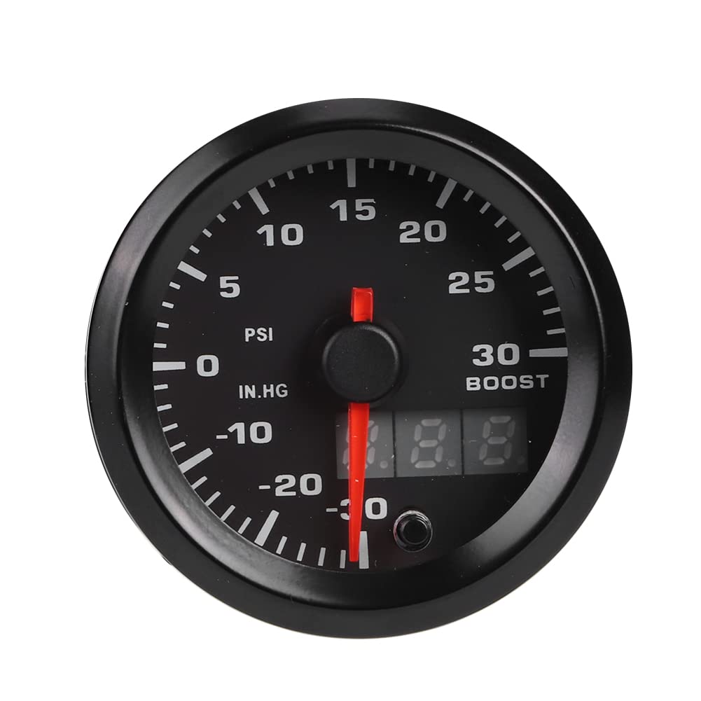 Tbest Wskaźnik Turbo Boost 52 Mm Uniwersalny Samochodowy Przyrząd Samochodowy z Wyświetlaczem LED, Miernik Wysokiego Ciśnienia do Monitorowania Wydajności Silnika, Kompatybilny z większością Pojazdów