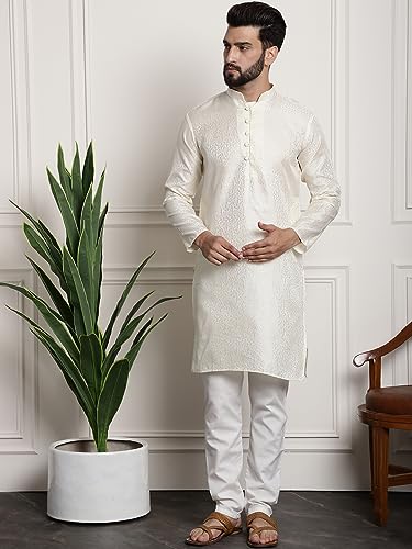 Image of SOJANYA (Since 1958 Men's Silk Blend Self Design Kurta and Churidar Pyjama Set