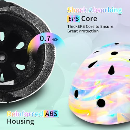 Image of Adjustable Gradient Color Kids /Toddler Bike Helmet for 1-2-3-5-8-14 Years Boys Girls,Skateboard Helmet with Knee and Elbow Pads Wrist Guard Roller Skates,Cycling,Skating Scooter Longboard