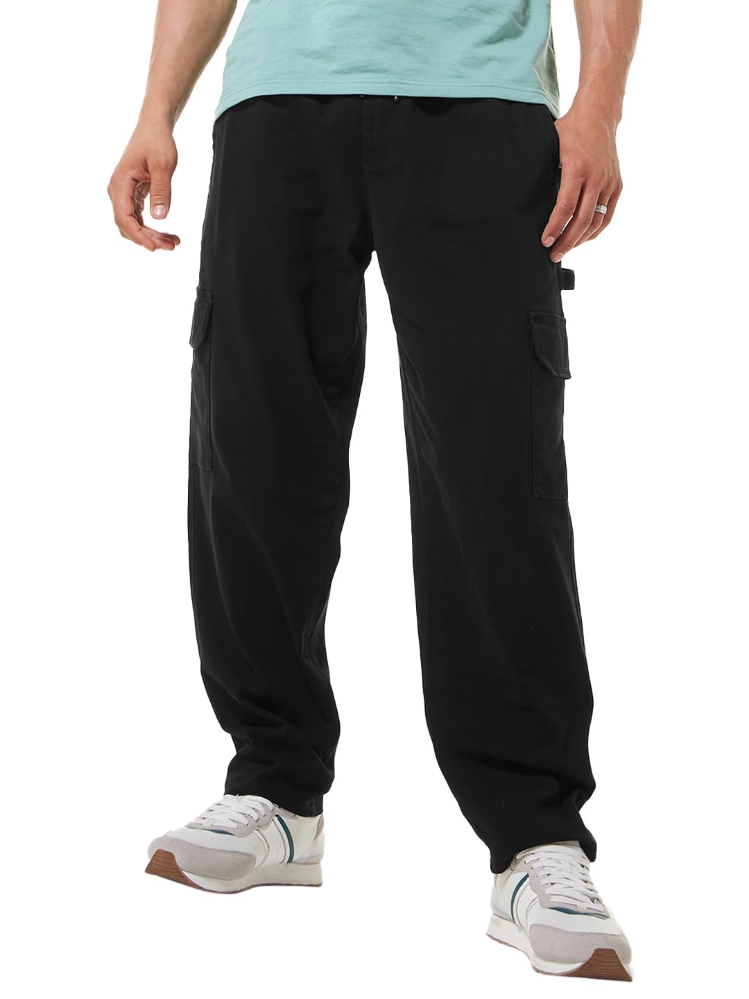 bewakoof Men Mid Rise Solid Regular Fit Cotton Blend Cargo Carpenter Casual Pants| Regular Fit Cargo Pants | Classic Style | Utility Pockets | All-Day Comfort-picture-21