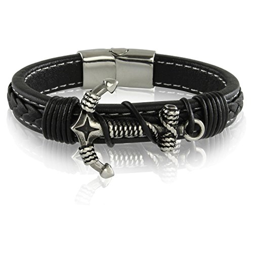 Preisvergleich Produktbild Skipper Armband Lederarmband Armschmuck 21,5 cm in Schwarz 7244
