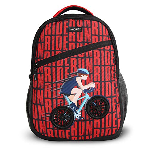 Priority Aeon 32 Litres Black - Red Polyester College Bag | Casual Backpack For Boy's & Girl's (25001)