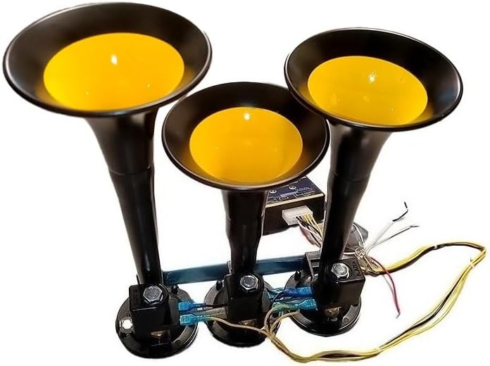 Suitable for 125DB 12/24V 15-Tone 3-Tube Truck Train Trailer Loud Electric Horn Solenoid Valve Speaker Siren(with LED Lights,24V)