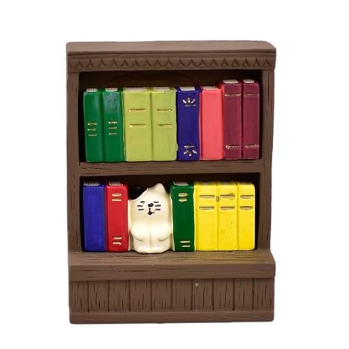 EatingBiting Cute Cat Bookshelf Statue Tiny Bookcase Ornament Sculptures Figurine Statue Gift for Living Room, Bedroom, Office Shelf Decor Cat Moms, Readers, Miniature Collectors