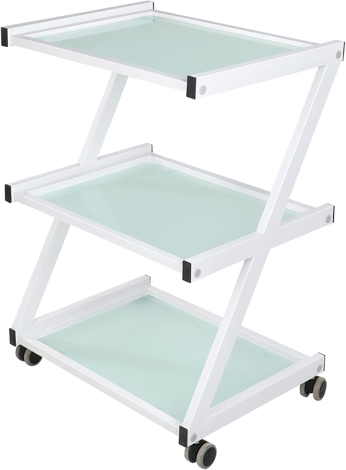 TATARTIST Salon Rolling Trolley Cart with 3 Tier Glass Multi-Purpose Storage Organizer Shelves for Tattoo, Beauty, Facial Tools (No Drawer)
