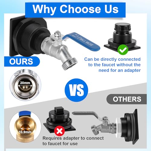 Image of Stock Tank Drain Plug Kit for rubbermaid Stock Tank Drain Plug（for rubbermaid Commercial50 70 100 150 300 Gallon Stock Tanks） with 3 /4 inch NPT x3 /4 inch GHT Stainless Steel Faucet Garden Hose Connector