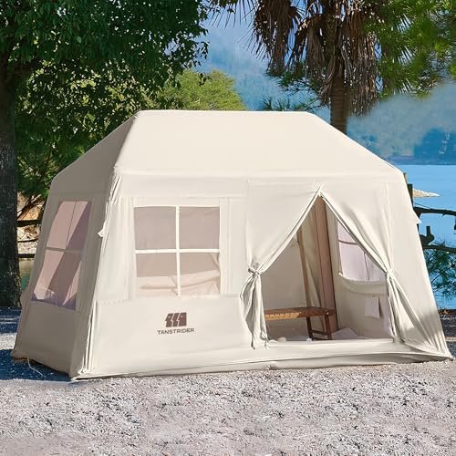 Inflatable Tent for Camping Blow Up Tents, 3-4 Person Air Glamping Tent with Hand Pump, Easy Setup 4 Season Waterproof Oxford Outdoor Glamping House