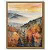 Insimsea framed wall art for living room vintage fall landscape canvas painting farmhouse autum wall decor forest mountain sunrise prints retro nature home decor for bathroom bedroom 8x10in  urban country home decor
