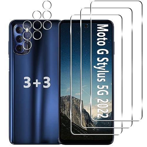 [3+3 Pack] Moto G Stylus 5G 2022 Screen Protector + Camera Lens Protector 9H Tempered Glass Anti Scratch Easy Installation Bubble Free HD Screen Protector for Motorola Moto G Stylus 5G 2022