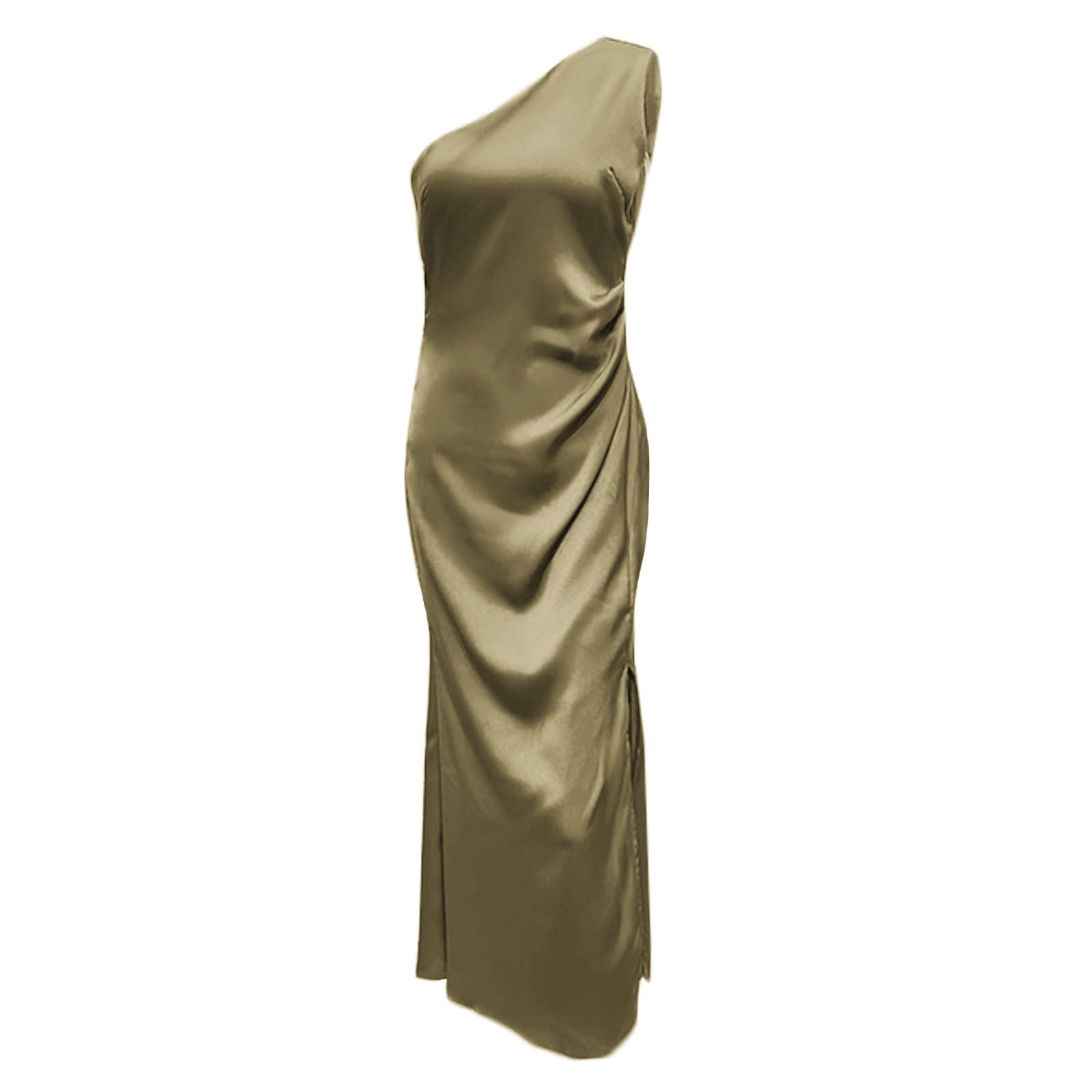 FUPODD Abendkleid Damen Lang Mit Schlitz Cocktailkleid One Shoulder Kleid Satin Festliche Kleider Hochzeit Maxi Abendkleider Elegant Maxikleid Festlich Ballkleid Frauen Hochzeitsgast Abschlusskleid
