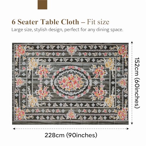 Image of Kuber Industries 60x90 Inch PVC Dining Table Cover 6 Seater Waterproof | Dining Table Cover /Sheet for Party and Events | Passion Flower Print - Grey