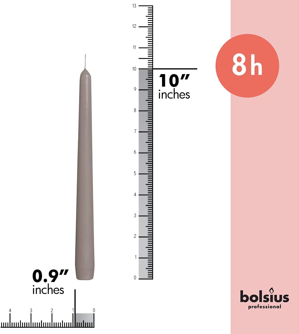 BOLSIUS Grey Taper Candles - 12 Pack Individually Wrapped Unscented 10 Inch Dinner Candle Set - 8 Burn Hours - Premium European Quality - Smokeless & Dripless Wedding, Decor, & Party Gray Candlesticks