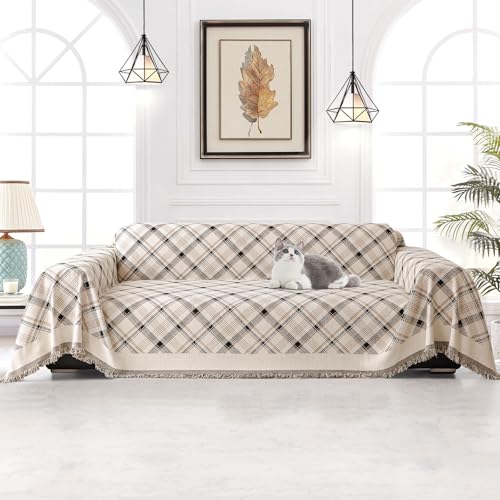 jianyana Sofa Covers Soft Durable Reversible Chenille Sofa Slipcover Couch Covers Modern Plaid Universal Furniture Protector for 1 2 3 4 Seater Sofa Loveseat L-shape Corner Futon Sofas