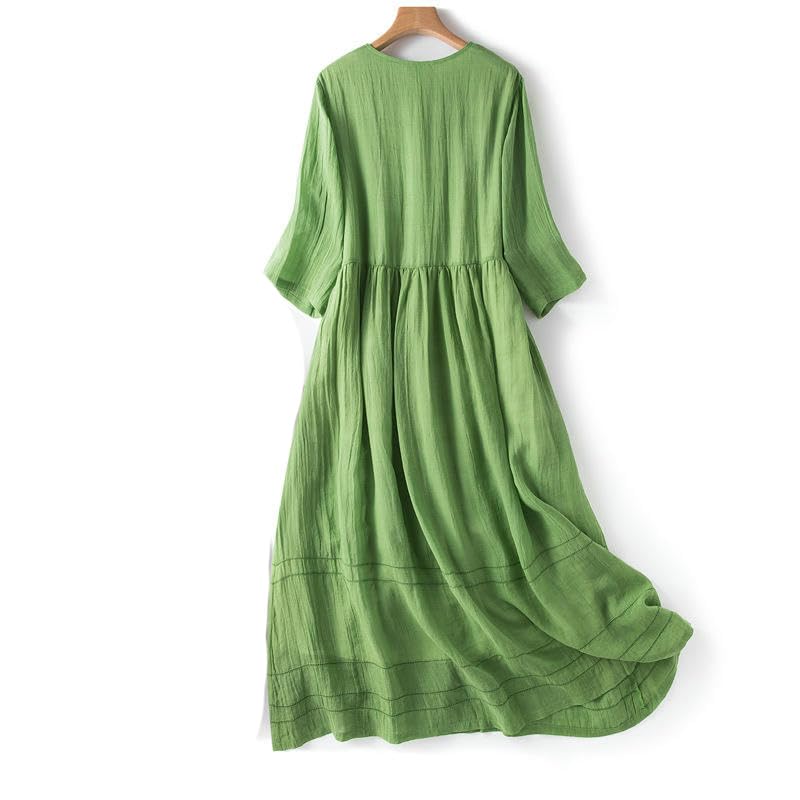 Robe rétro col en V manches longues 5/4 vacances fluides - 4