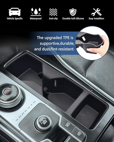 Image of Cup Holder Inserts for 2021-2025 2026 KIA Sorento Accessories, Non-Slip TPE Center Console Protector Organizer to Prevent Spills & Scratches for Sorento Interior Accessories