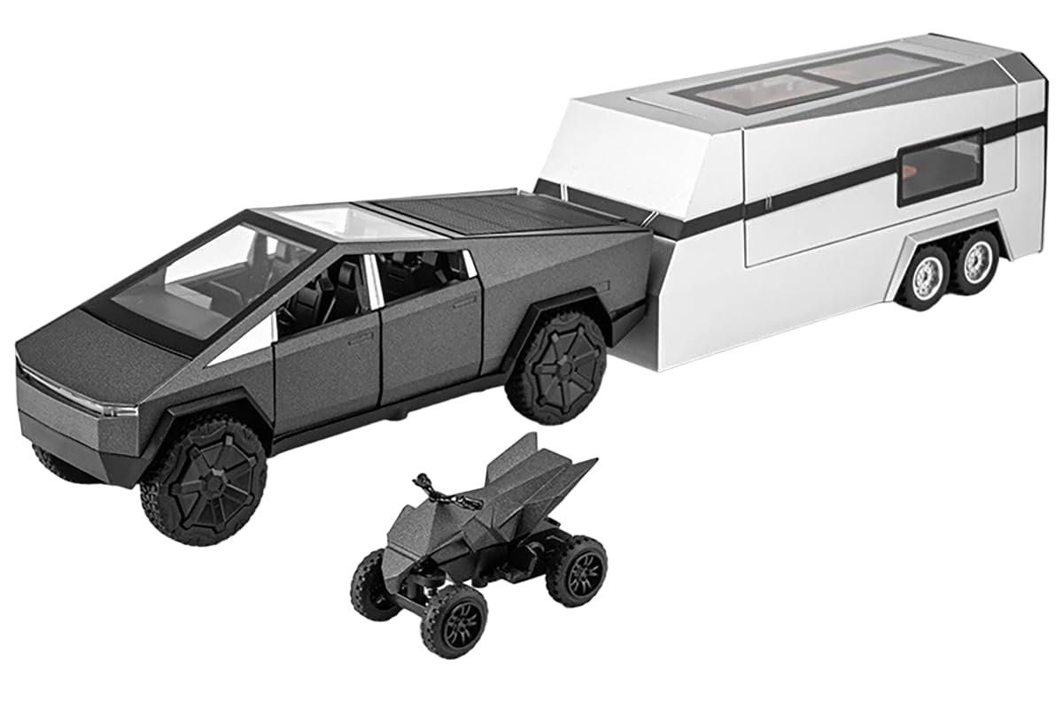 Magicwand® 1:32 Scale Die-Cast CyberrTruck Pick-Up Trailer with 6 Openable Doors Pull Back Action,Lights & Music【Pack of 1】【Diamond Black】