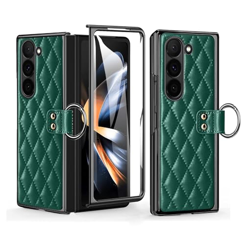 Coque cuir Samsung Galaxy Z Fold 6 vert élégant étui de luxe antichoc avec bague