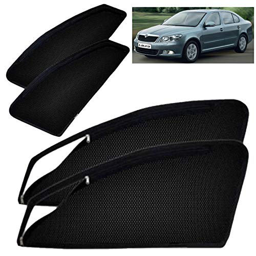 Image of Autofact Magnetic Car Sunshades Compatible with Skoda Laura (Set of 4) - Easy Installation, UV Protection, Keeps Car Cool (Front 2 with Zippers for Easy Access, Rear 2 Without Zippers)