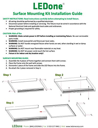 Led One 2X4 Ft Surface Mount Kit For Flat Panel Light Or Troffer Light, Aluminum 24X48 Inch Ceiling Frame Kit, Surface Mounting Bracket Kit For 2' X 4' Edge-Lit Or Back Lit Panel Light, 1 Pk #TOP3