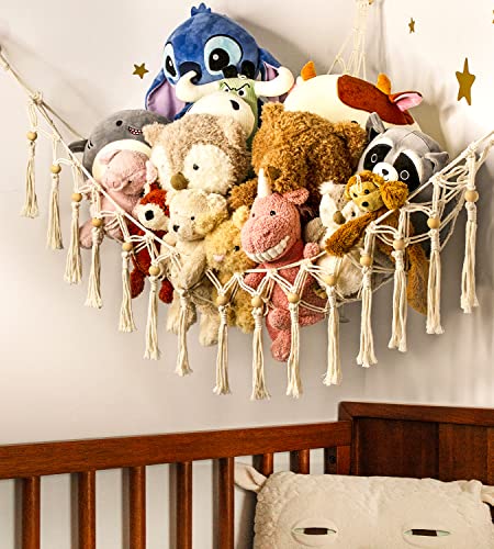 Tcgpro Stuffed Animal Storage - Stuffed Animal Hammock Or Net Corner, Boho Stuffed Animal Holder With Tassels, Macrame Hanging Toy Organizer Ideas For Plush Display, Kids Room Bedroom Decor #TOP4