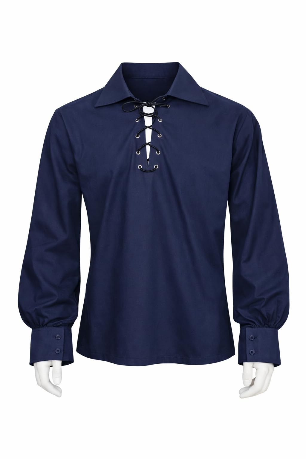 Jacobite Shirt for Men Scottish Ghillie Kilt Shirt Long Sleeve Lace Up Medieval Renaissance Pirates Shirt (Navy Blue, XL)