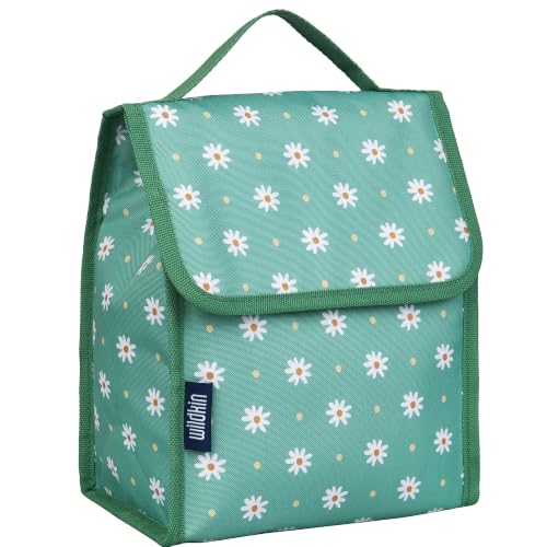 Image of Wildkin Insulated Lunch Bag for Kids, Daisy | 10 x 8.5 x 5 in insulated fold-flat lunch bag with touch closure, sturdy carry handle and wipe-clean lining.