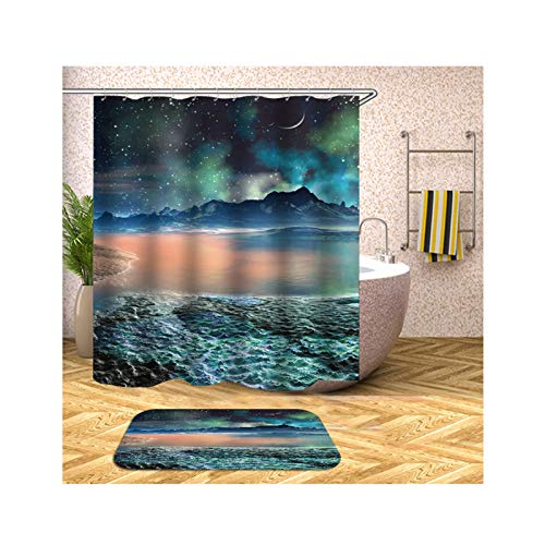 KnSam Shower Curtain Set Polyester Antibacterial Night Sky D84 Colorful Bath Mat 40 x 60 + Bathroom Curtain 90 x 180 cm