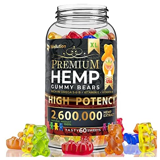 Wellution Hemp Gummies 2,600,000 XL High Potency - Fruity Gummy Bear with Hemp Oil - Natural Hemp Candy Supplements for Soreness, Stress & Inflammation - Promotes Sleep and Calm Mood
