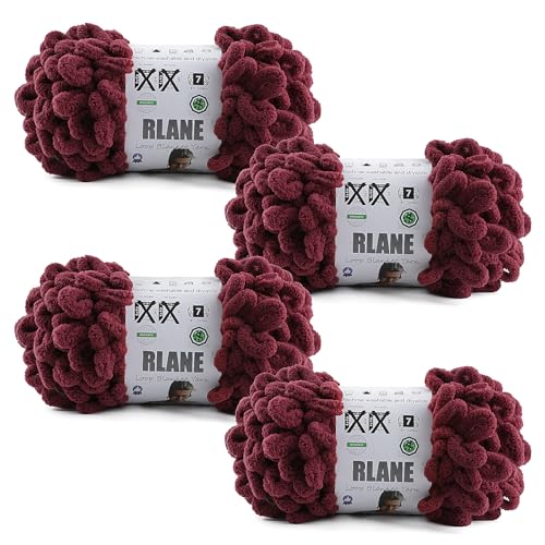 Image of Loop Yarn for Finger Knitting Soft - Chunky Yarn for Hand Knitting - 4 Pack of 180 G /6.4 Oz - #7 Jumbo - 18 Yards - Chenille Blanket Yarn for Crocheting Blankets Amigurumi (4, Dark Red)