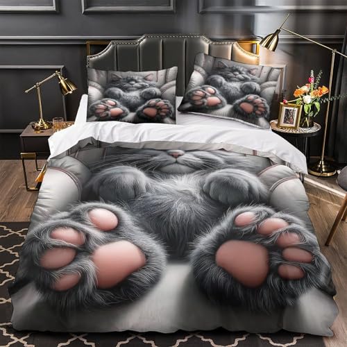 Housse de couette chat 140x200cm en microfibre résistante et impression 3D - 2