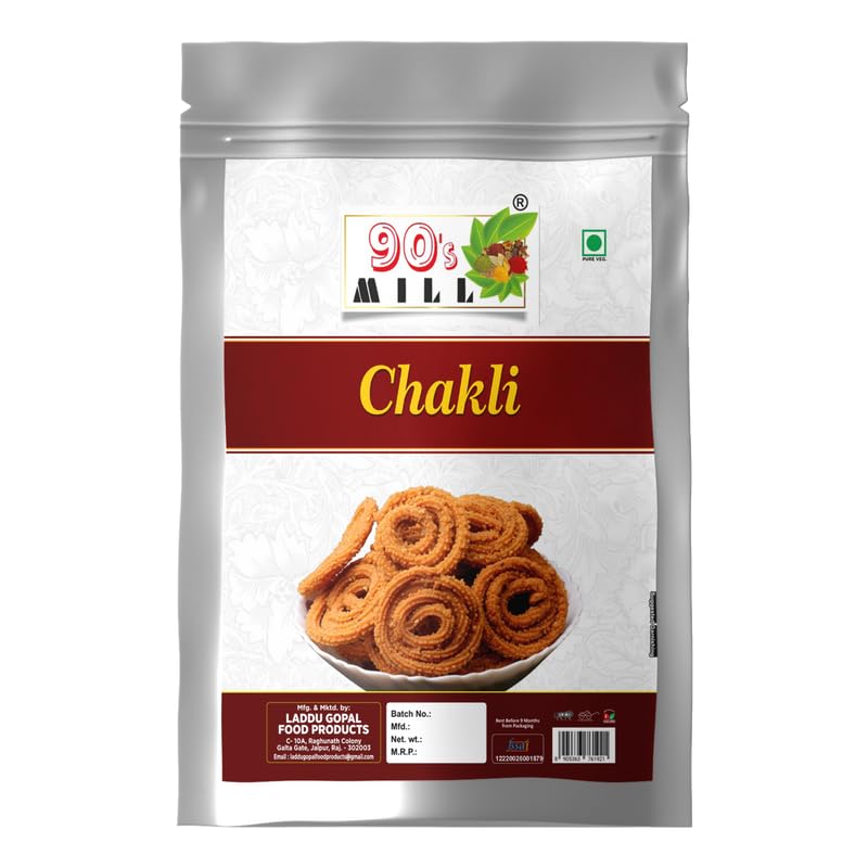 90's MILL Andheri Bhajni Chakli Murukku Namken | Chakli Chakoli Delicious Namkeen & Snacks | Vegan Namkin | No Artificial Preservatives | Ready to Eat Snacks Murukku | Namkeen Snacks-1Kg*1Pack