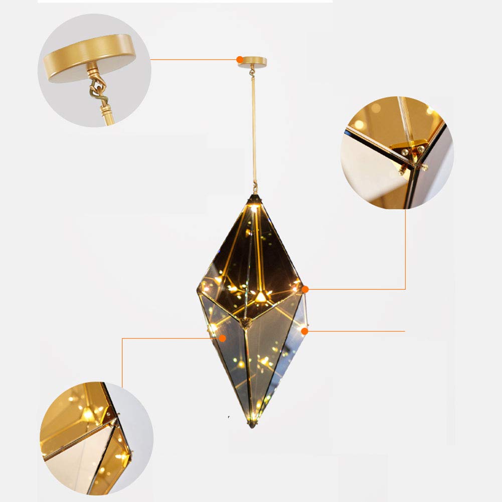 Creativo Diamante Diamante Vetro Lampadario,G4 Stile Nordico Ristorante Lampadario,Utilizzato Per Bar Per Il Tempo Libero Bar Decorazione Scala-Vetro oro e fuliggine 107 * 54cm