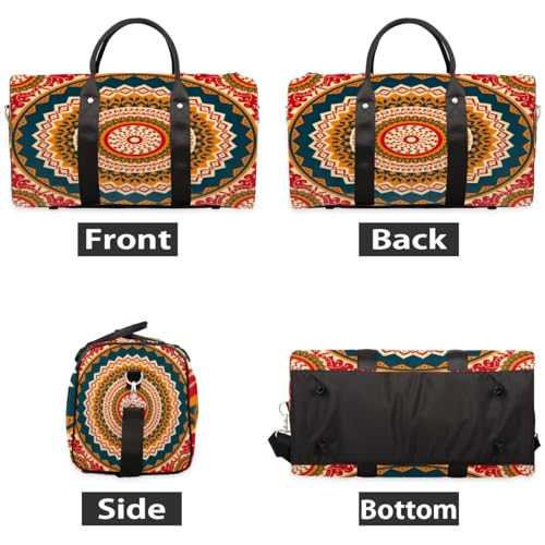Mandala Print Travel Duffel Bag, Ethnic Tribal Sports Tote Gym Bag, Foldable Weekender Overnight Bag, Luggage Handle Bag for Women Men2