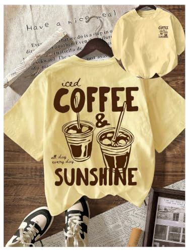 Image of RoseSeek Women's Graphic Letter Tee Crew Neck Drop Shoulder Trendy Summer T Shirt Short Sleeve Vintage Car Print Top