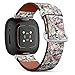 CJBROES Replacement Leather Watch Band, Compatible with Fitbit Versa 3 and Fitbit Sense of Wristband Bracelet Accessory - Flowers Watercolor