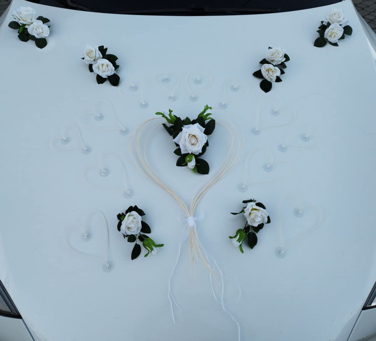 Décoration de voiture de mariage blanche guirlande Liebesherzen pour couple de mariés