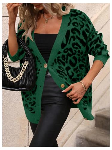 Image of SOLY HUX Women's Leopard Print Cardigan Sweaters Button Down V Neck Long Sleeve Fuzzy Cardigans