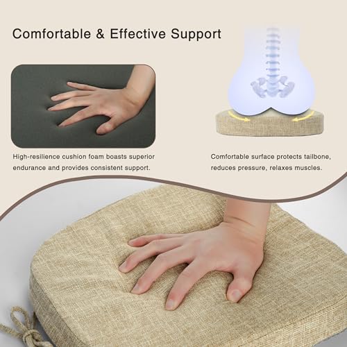Image of OVOV 14x14 Chair Cushions for Metal Dining Chairs Set of 4 Beige | Non Slip, Washable Removable Cover with Ties, Textured, for Dining Room, Kitchen Cafes Bistro Patio, Stackable Chairs