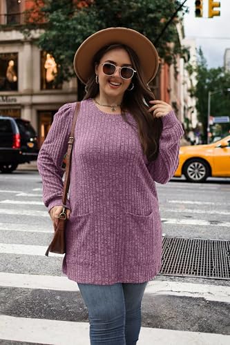 Image of OFEEFAN Long Sleeve Shirts for Women Long Sweaters with Pockets Tunic Tops Loose Fit
