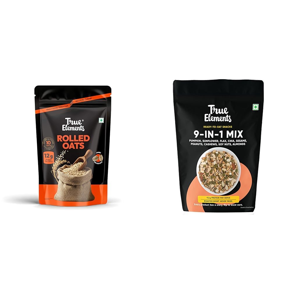 True Elements Rolled Oats 1.2 kg - Diet Food | 100% Wholegrain | Rich in Protein | Gluten Free | + True Elements 9 in 1 Snack Mix 250g - Nuts and Seeds Mix | Mix Seeds for Eating | Diet Snacks |-image-41