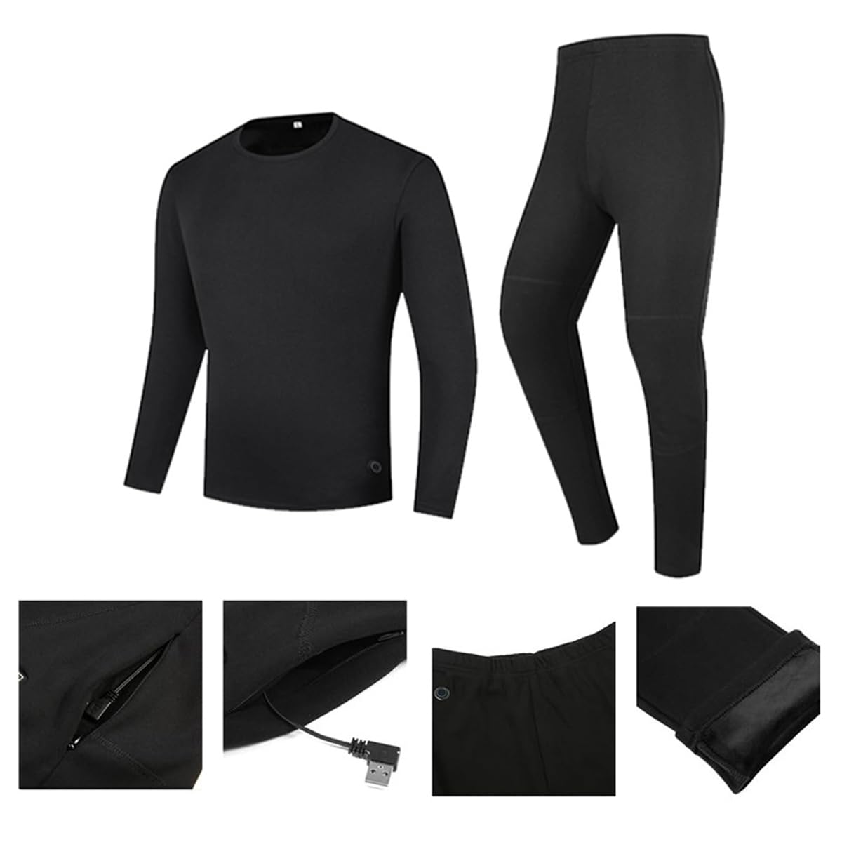 Conjunto de Ropa Interior térmica para Hombre con 13 Zonas de calefacción, Control de Temperatura Inteligente por USB, Camiseta y Pantalones Largos para Esquiar.