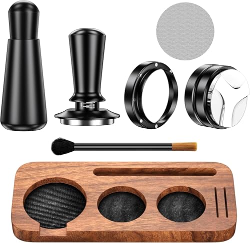 Angju 7 Pack Espresso Accessories Kit 51mm Espresso Tool Kit Espresso Tamping Station Coffee Distributor Tamper WDT Tool Dosing Funnel Expresso Puck Screen Christmas Gift for Espresso Lovers