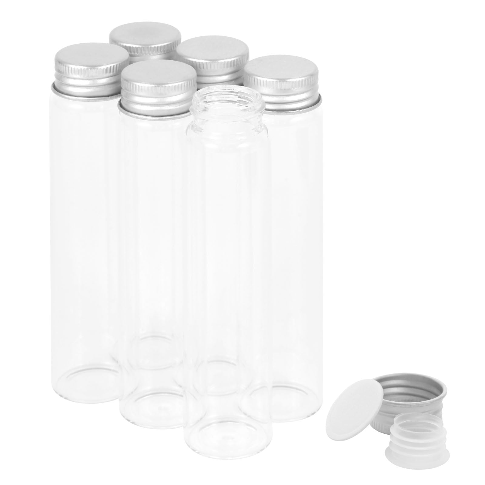 Photo 1 of Cadbibe 40ml Glass Clear Test Tubes with Screw Caps and Plastic Stoppers, Liquid Sample Vials, Leak-Proof Flat Test Tubes, 6PCS