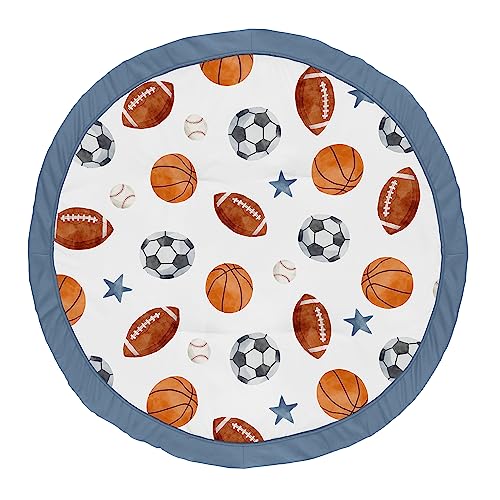 Image of Sweet Jojo Designs Sports Theme Boy Baby Play Mat Tummy Time Activity Infant Playmat for Playpen Tent Teepee Floor Watercolor Vintage Sport Themed Soccer Football Baseball Basketball Blue Stars