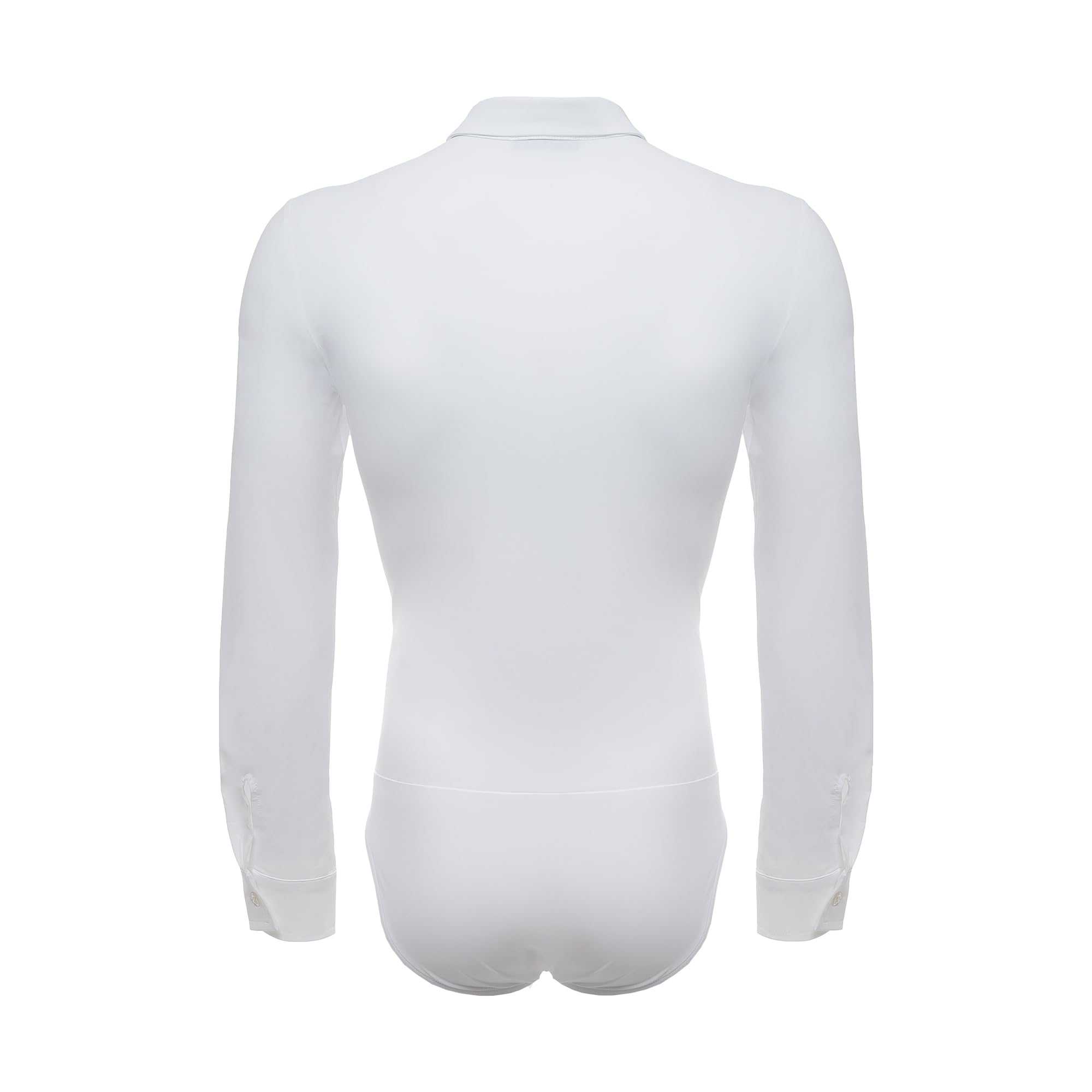 Camisa Body Chicago Slim Fit Hombre para Baile de Salón y Danza Estándar y Latino Americano, Manga Larga, Cuello Rígido con Varillas, Tejido Técnico Transpirable, Blanco y Negro