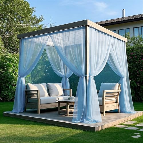 Waterproof Outdoor Sheer Curtains for Patio 2 Panels Light Filtering Voile Privacy Drapes Rod Pocket Screen Mesh for Gazebo & Front Porch Blue 63" W x 120" L