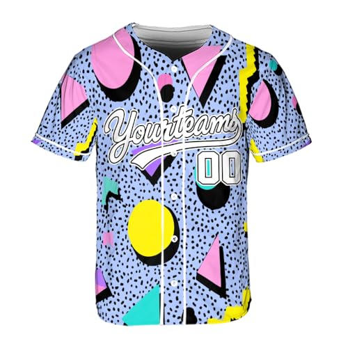 Personalized Retro 80s 90s Baseball Jerseys for Men, Custom Sports Team Number Short Sleeve Button Up Disco Jersey Shirt miniatura 1
