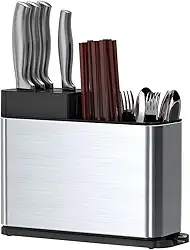 Suporte Porta Talheres de Aço Inox com função Escorredor Organizador de Talher para Pia Utensilios Cozinha com 4 Divisórias Drenagem de Agua Rápida Suporte Inoxidável Anti Ferrugem Fácil de Limpar