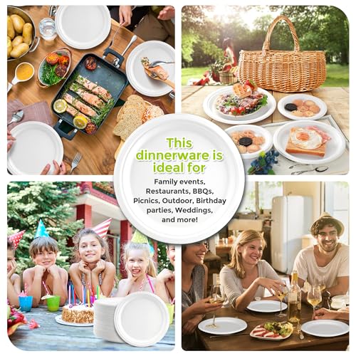 XH.Easy Go 9 Inch Paper Plates 100% Compostable Plates Heavy-Duty Disposable Plates Bulk [125 Pack], Made of Natural Sugarcane Fibers, Eco-Friendly Biodegradable 9" White Dinner Plates by XH.Easy Go - Image 6